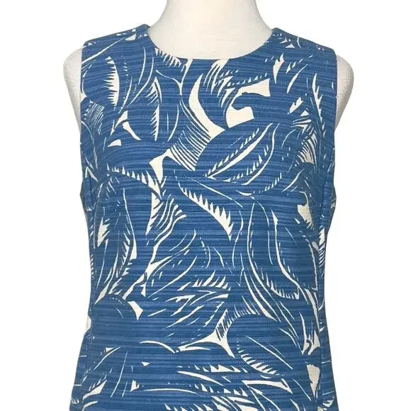 Tory Burch Gulf Shore Tabora Blue & Cream Linen Blend Sheath Mini Dress SZ M - Picture 3 of 13